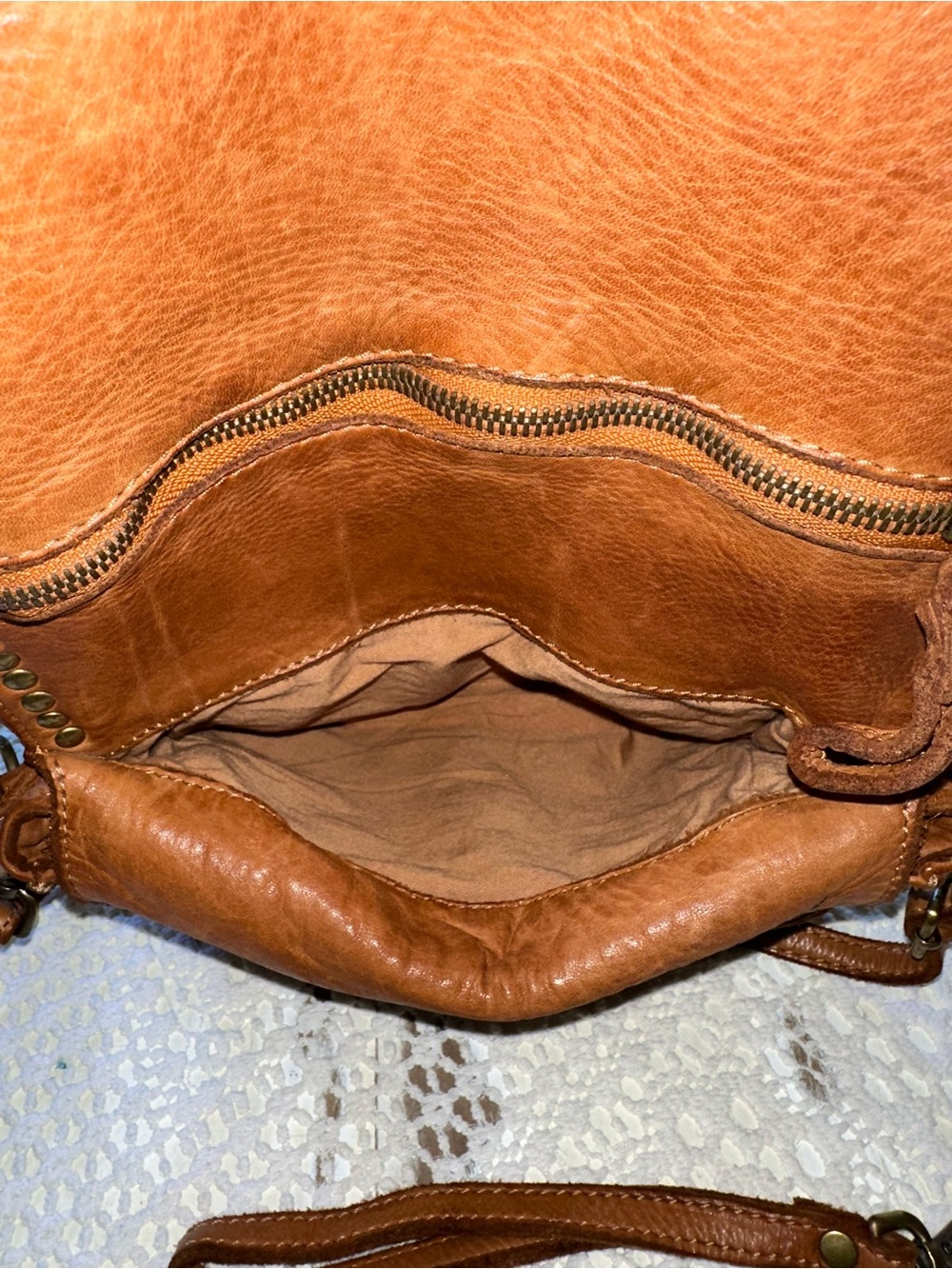 Sundance Brown Leather Stud-Trim Crossbody with Wristlet - Picture 6 of 11